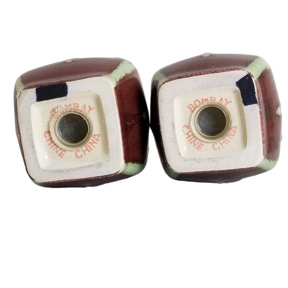 Vintage Tudor Rust & Mottled Maroon and Green Salt & Pepper Shakers by Bombay - Picture 3 of 7